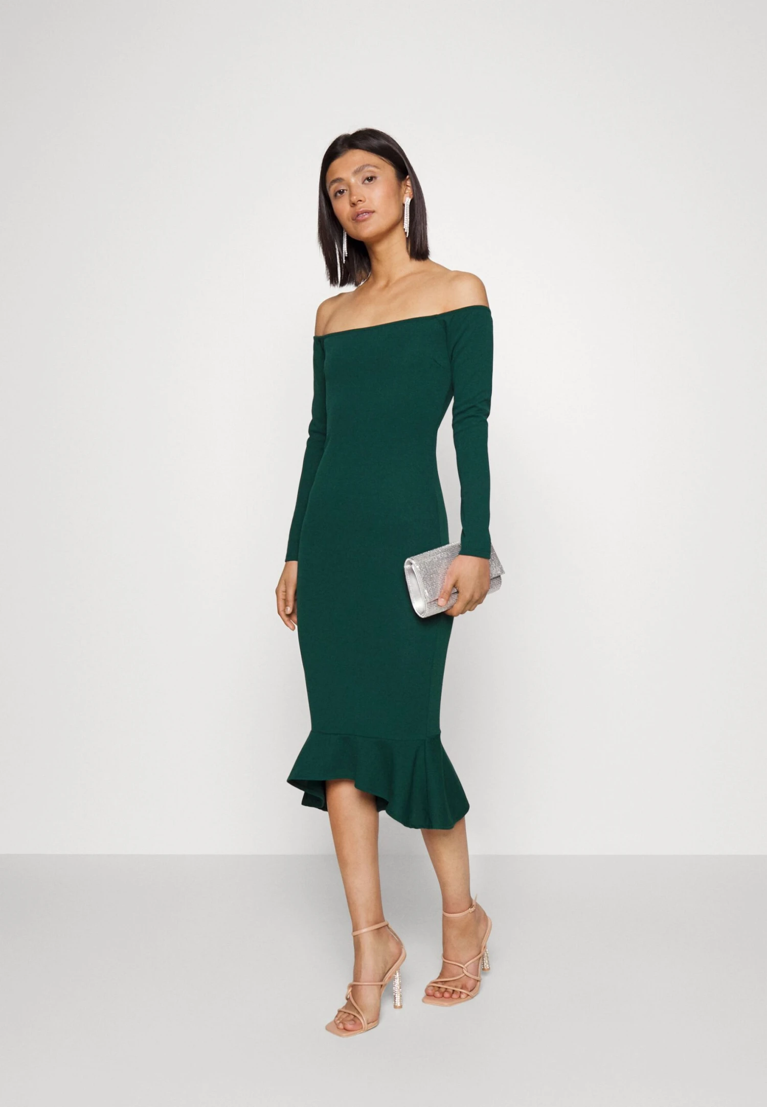 Wal G Michelle Off Shoulder Midi - Jerseyjurk - Emerald Green 2 Wal G Michelle Off Shoulder Midi - Jerseyjurk - Emerald Green - Afbeelding 2