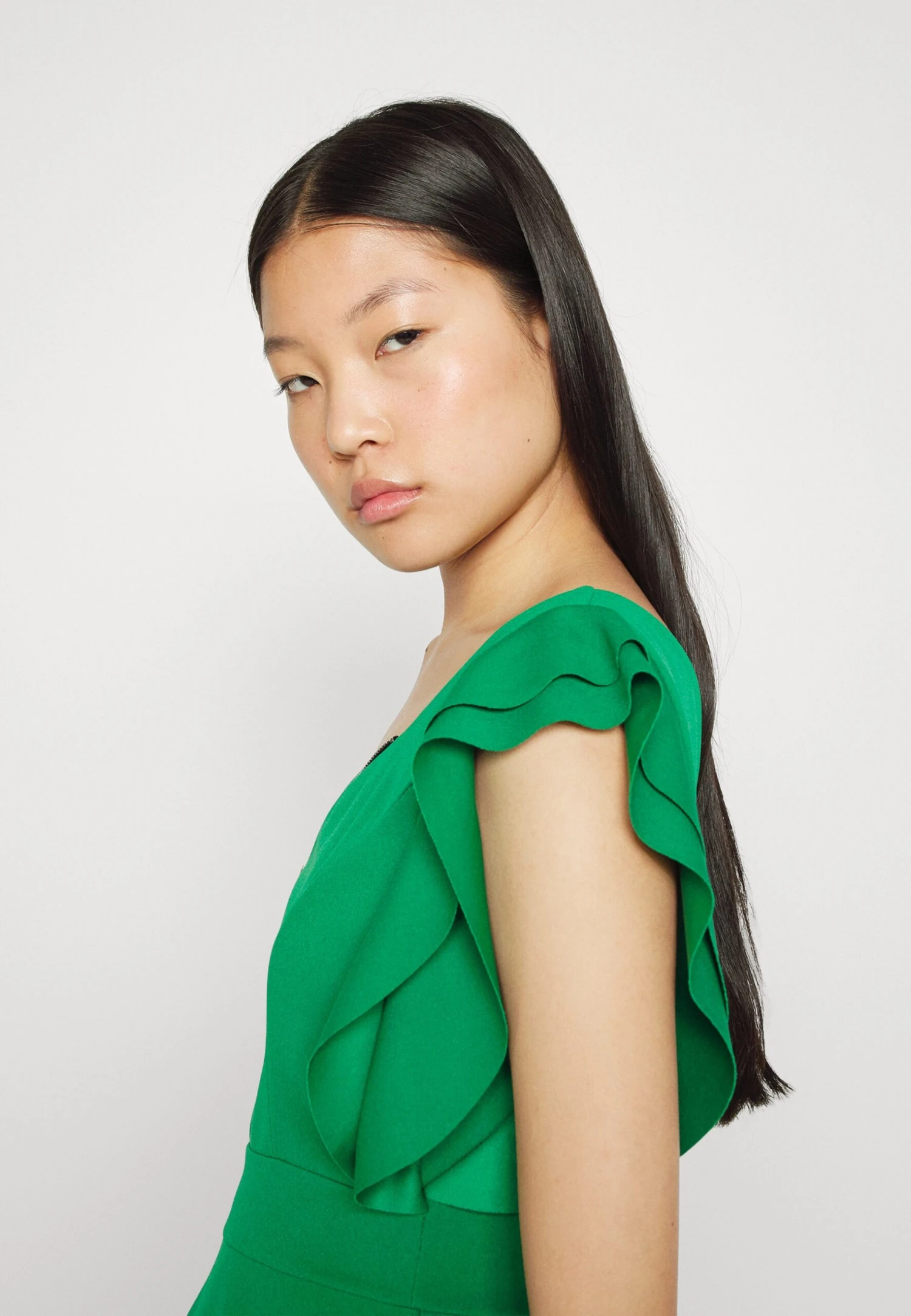 Wal G Danya Ruffle Sleeve Zip Skater Dress - Jerseyjurk - Leaf Green 4 Wal G Danya Ruffle Sleeve Zip Skater Dress - Jerseyjurk - Leaf Green - Afbeelding 4