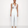 Contrast Plunge - Jumpsuit - White