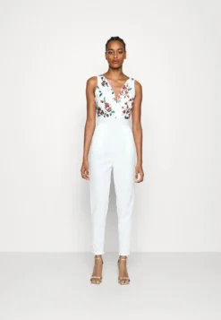 Contrast Plunge - Jumpsuit - White