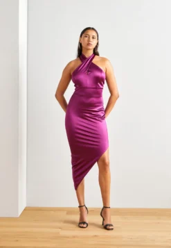 Wal G Lenny Cross Neck Midi - Cocktailjurk - Plum