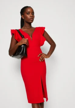 Wal G V Neck Ruffle Sleeve Midi Dress - Jerseyjurk - Red/Fushia -Wal G Verkoopwinkel 2e52c3746fb7449e96ed821a187d5595 scaled