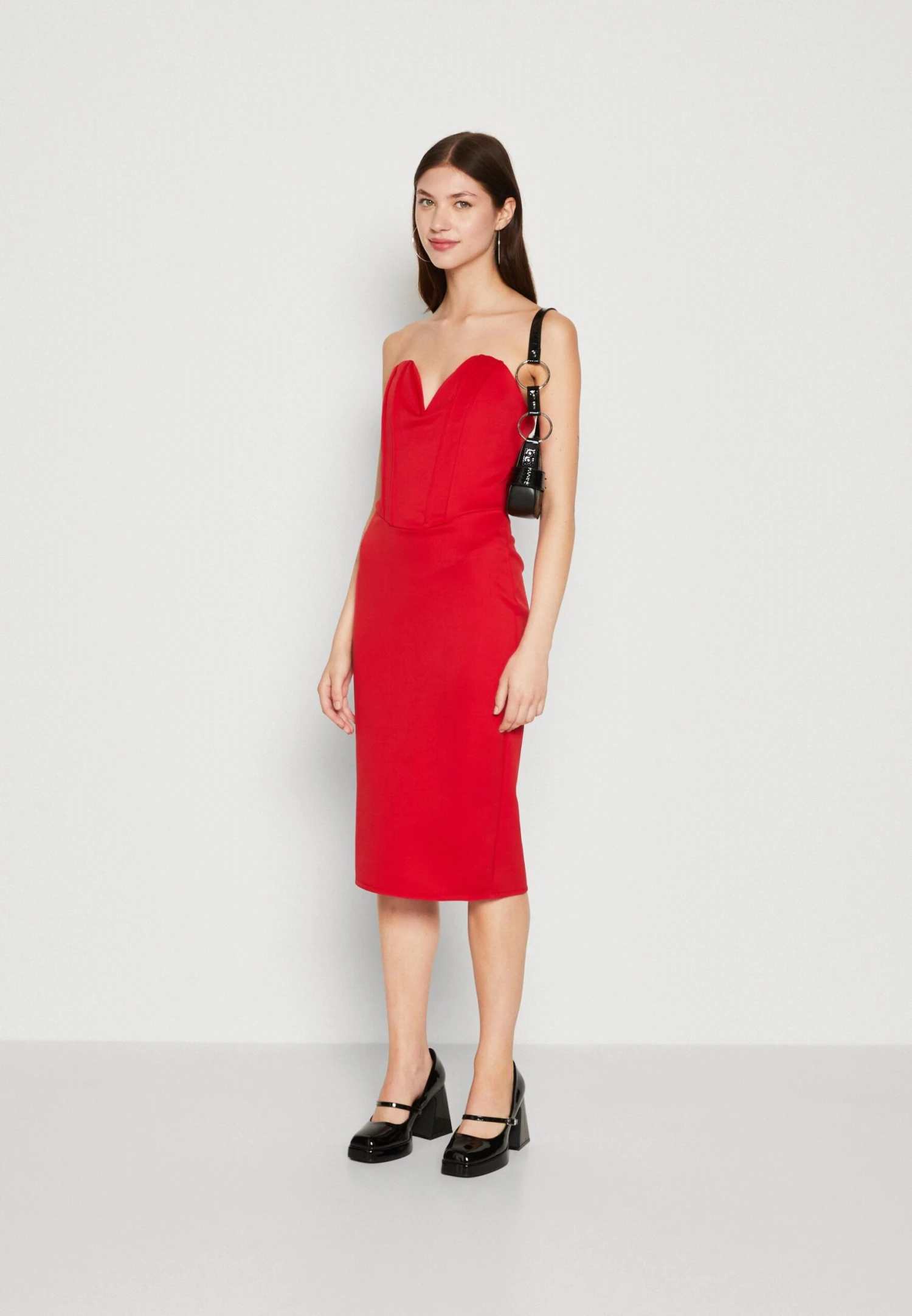 Wal G Dolly V Neck Midi - Jerseyjurk - Red 2 Wal G Dolly V Neck Midi - Jerseyjurk - Red - Afbeelding 2