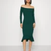 Wal G Michelle Off Shoulder Midi - Jerseyjurk - Emerald Green
