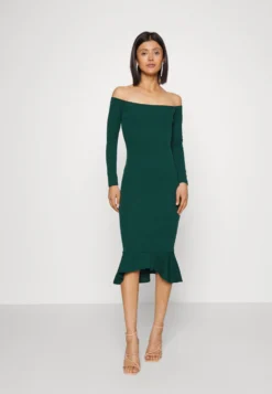 Wal G Michelle Off Shoulder Midi - Jerseyjurk - Emerald Green