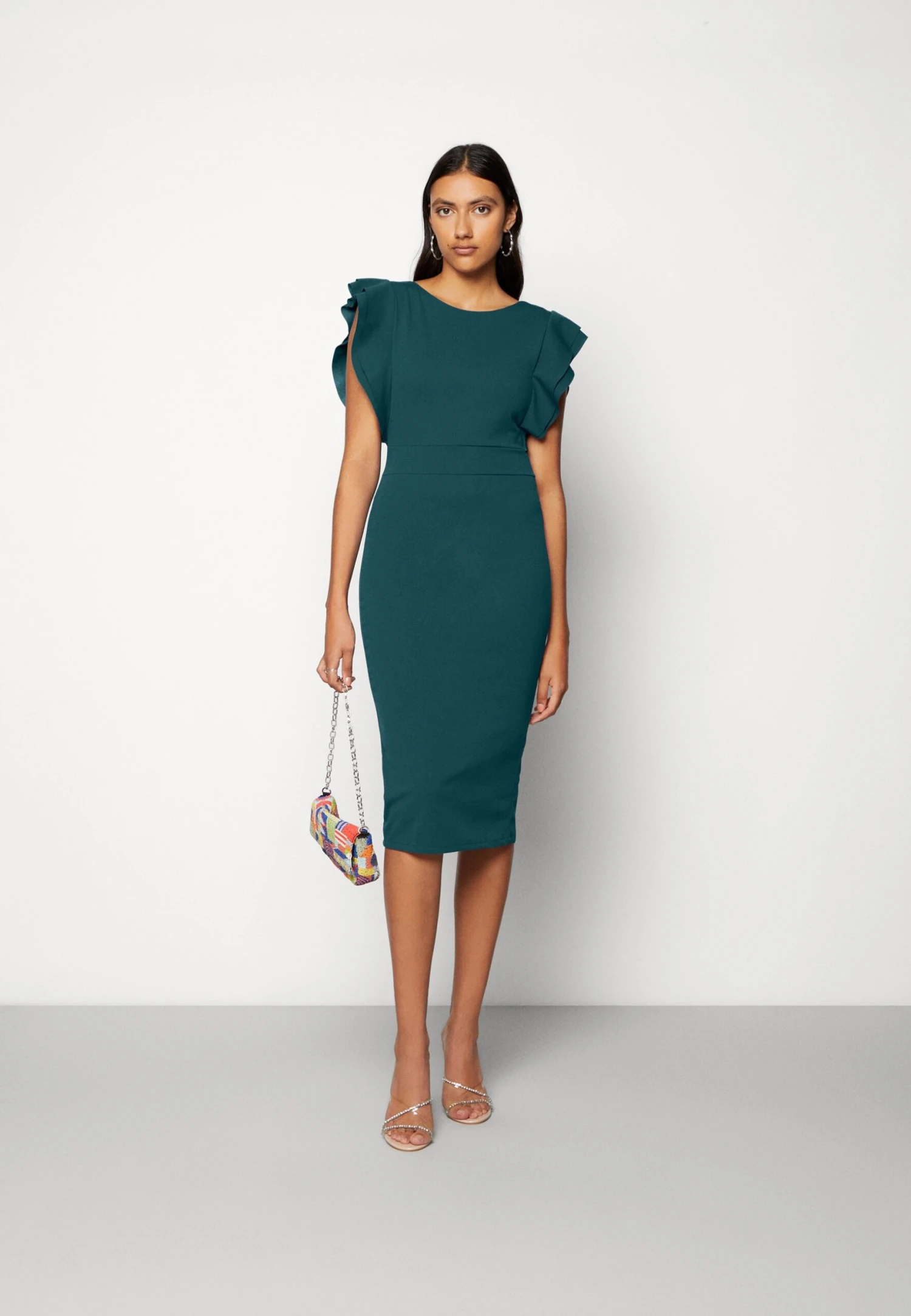 Wal G Diana Ruffle Sleeve Midi Dress - Jerseyjurk - Dark Teal Blue 2 Wal G Diana Ruffle Sleeve Midi Dress - Jerseyjurk - Dark Teal Blue - Afbeelding 2