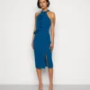 Wal G Sasha Frill Neck Midi Dress - Jerseyjurk - Dark Teal Blue