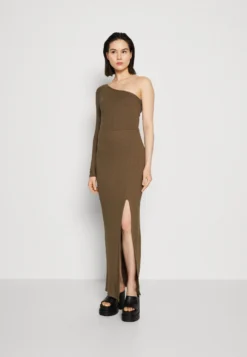 Wal G Party Ash One Shoulder Maxi - Jerseyjurk - Khaki Green