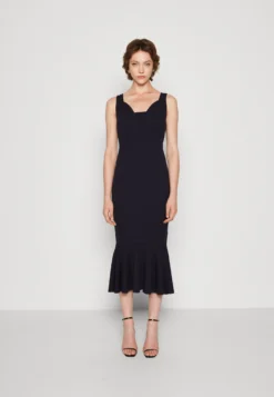 Wal G Anabella Ruffle Bottom Midi - Jerseyjurk - Navy Blue