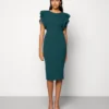 Wal G Diana Ruffle Sleeve Midi Dress - Jerseyjurk - Dark Teal Blue