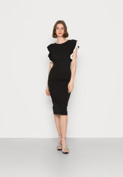 Wal G Kelly Ruffle Sleeve Midi Dress - Cocktailjurk - Black/White