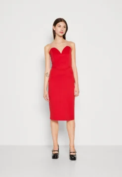 Wal G Dolly V Neck Midi - Jerseyjurk - Red
