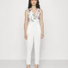 Contrast Plunge - Jumpsuit - White Floral