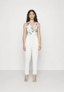 Contrast Plunge - Jumpsuit - White Floral