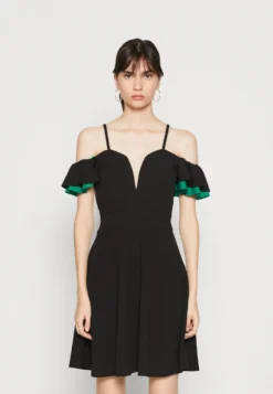 Wal G Lassy Ruffle Mini - Cocktailjurk - Black/Leaf Green