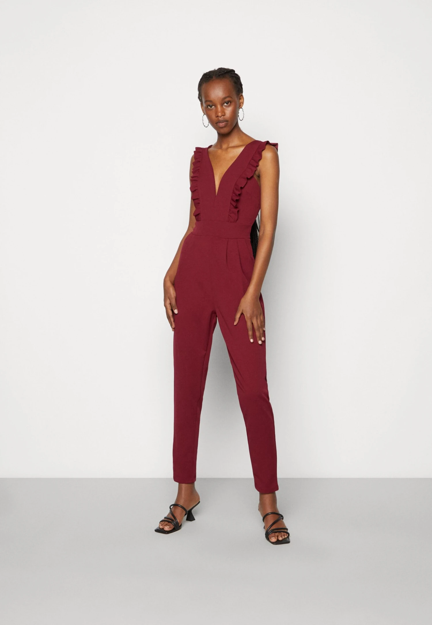 Wal G Rayna Ruffled- Jumpsuit - Berry Wine 1 Wal G Rayna Ruffled- Jumpsuit - Berry Wine