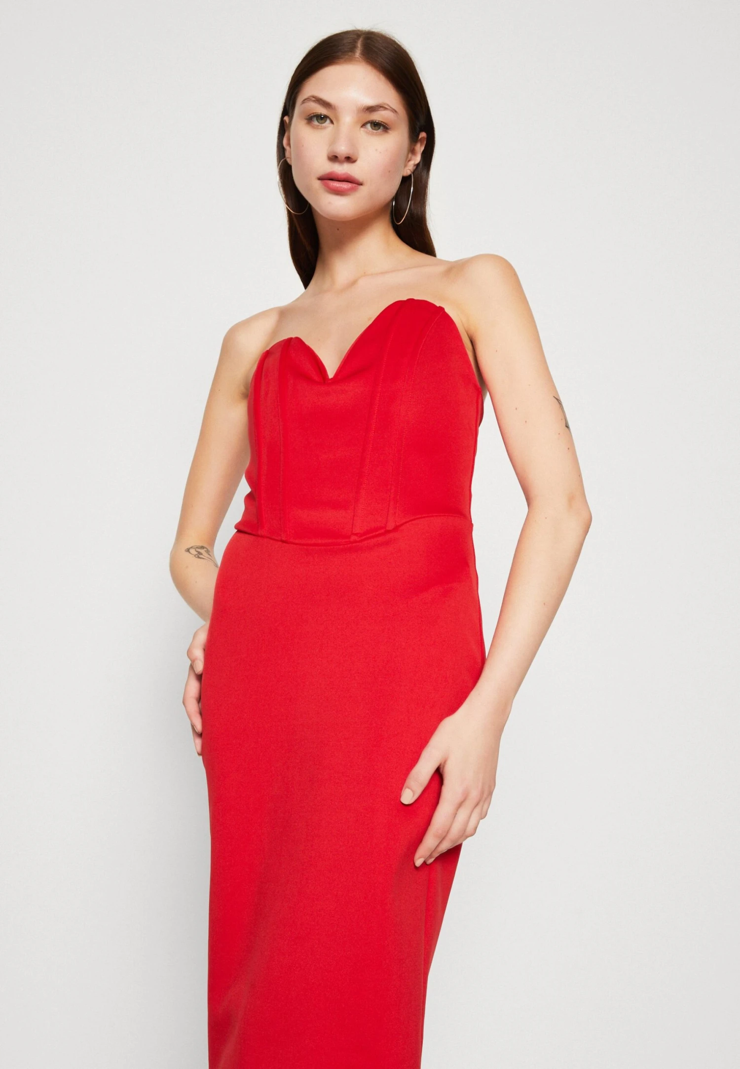 Wal G Dolly V Neck Midi - Jerseyjurk - Red 4 Wal G Dolly V Neck Midi - Jerseyjurk - Red - Afbeelding 4