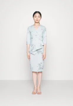 Isabella Wrap Print Midi - Jerseyjurk - Baby Blue