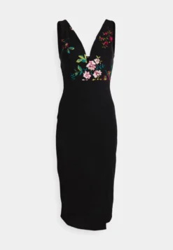 Wal G Embroidered V Neck Rose Midi - Cocktailjurk - Black Floral -Wal G Verkoopwinkel 7ee8425516174b60b4cf9a1649393d8f scaled