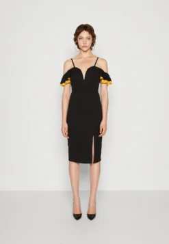 Wal G Simah Frill Midi Dress - Jerseyjurk - Black/Mango