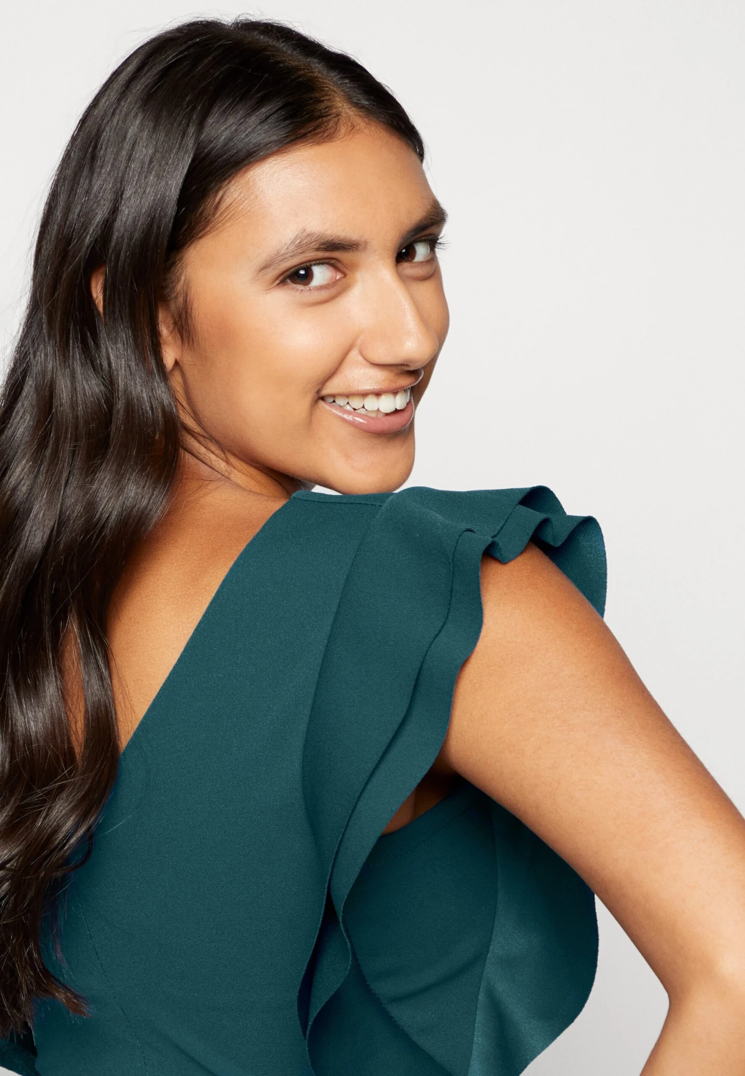 Wal G Diana Ruffle Sleeve Midi Dress - Jerseyjurk - Dark Teal Blue 6 Wal G Diana Ruffle Sleeve Midi Dress - Jerseyjurk - Dark Teal Blue - Afbeelding 6