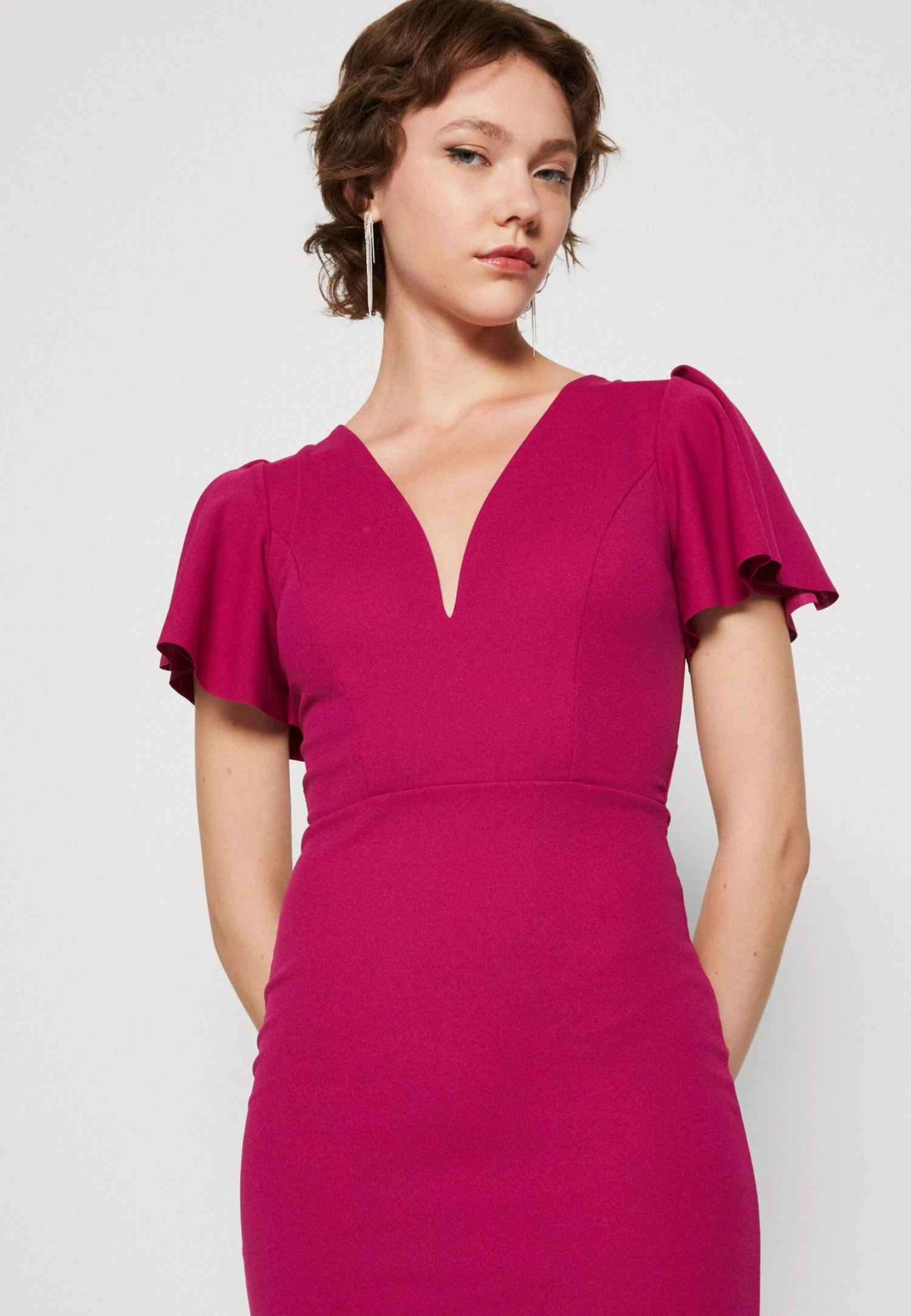 Wal G Tatiana Ruffle Sleeve Midi - Jerseyjurk - Raspberry 4 Wal G Tatiana Ruffle Sleeve Midi - Jerseyjurk - Raspberry - Afbeelding 4