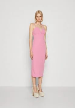 Wal G Dina V Neck Midi - Etui-Jurk - Rose Pink
