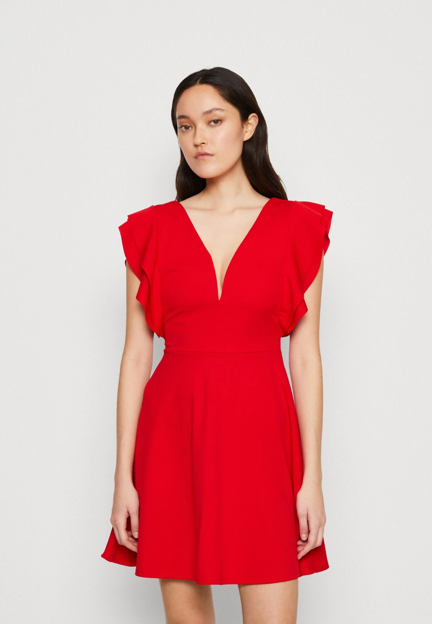 Wal G Lucia V Neck Frill Sleeve Skater Dress - Cocktailjurk - Red 1 Wal G Lucia V Neck Frill Sleeve Skater Dress - Cocktailjurk - Red