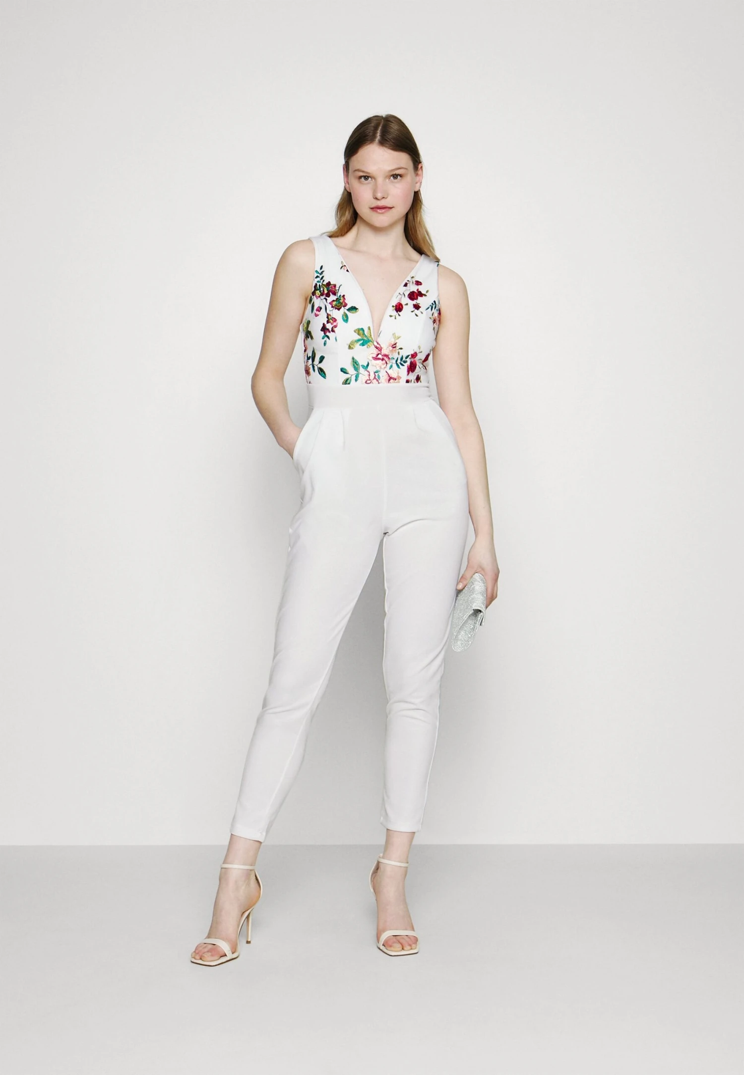 Wal G Print Contrast Plunge- Jumpsuit - White 2 Wal G Print Contrast Plunge- Jumpsuit - White - Afbeelding 2