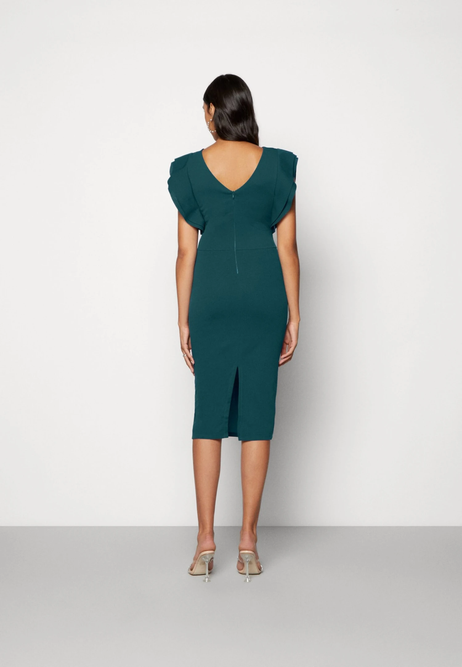 Wal G Diana Ruffle Sleeve Midi Dress - Jerseyjurk - Dark Teal Blue 3 Wal G Diana Ruffle Sleeve Midi Dress - Jerseyjurk - Dark Teal Blue - Afbeelding 3
