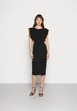 Wal G Kelly Ruffle Sleeve Midi Dress - Cocktailjurk - Black