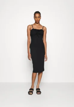 Cyndee Front Tie Midi Dress - Jerseyjurk - Black