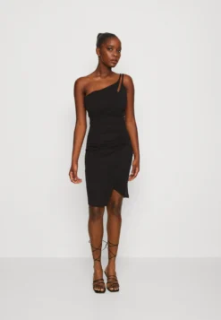 Wal G Valencia Cut Out One Shoulder Midi Dress - Jerseyjurk - Black