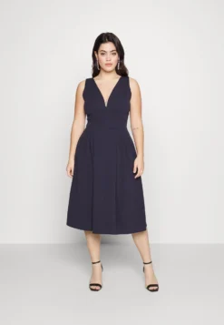 Kandy V Neck Midi - Jurk - Navy Blue