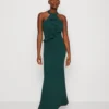 Wal G Tilly Ruffle Halter Neck Maxi Dress - Jerseyjurk - Forest Green