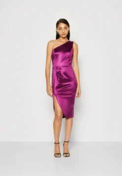 Wal G Niomi One Shoulder Midi - Cocktailjurk - Magenta