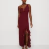 Wal G Soya One Shoulder Maxi Dress - Jerseyjurk - Berry Wine