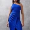 Wal G Party Bina One Shoulder Midi - Jerseyjurk - Electric Blue