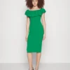 Wal G Himani Frill Neck Midi Dress - Jerseyjurk - Leaf Green