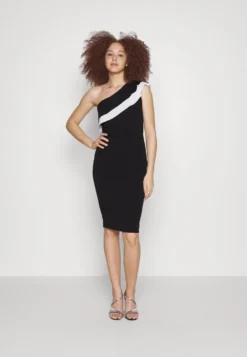 Wal G Smeena One Shoulder Midi - Jerseyjurk - Black/White