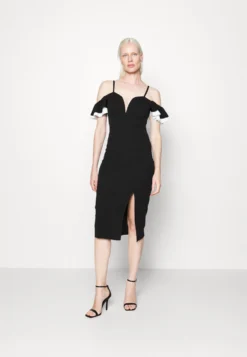 Simah Frill Midi Dress - Jurk - Black/White