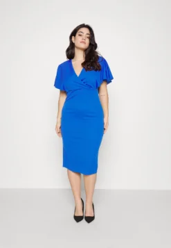 Donn V Neck Midi - Etui-Jurk - Electric Blue