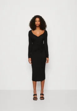 Wal G Del Gathered Midi - Jerseyjurk - Black