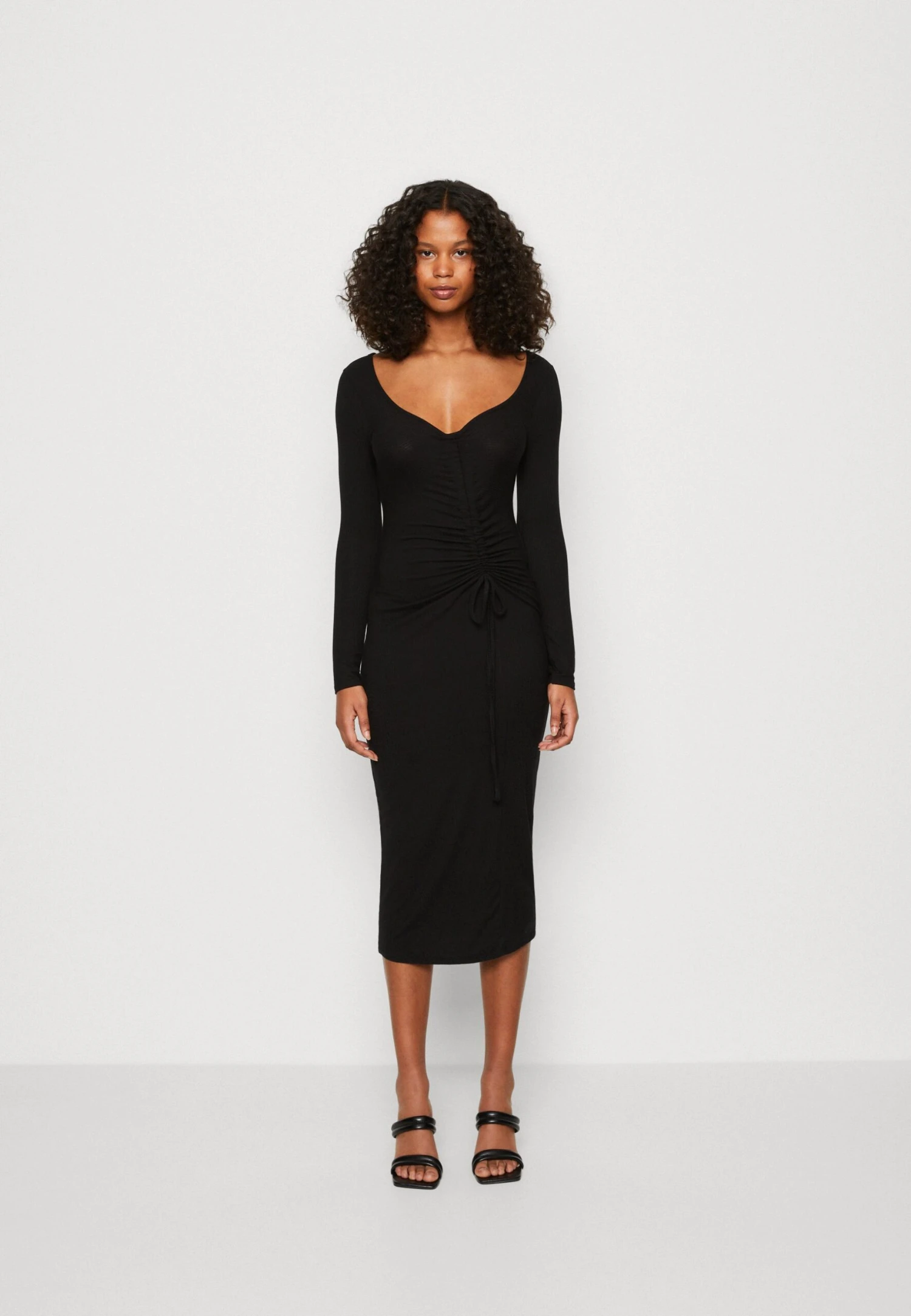 Wal G Del Gathered Midi - Jerseyjurk - Black 1 Wal G Del Gathered Midi - Jerseyjurk - Black