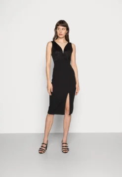 Wal G V Neck Midi Dress - Etui-Jurk - Black