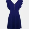 Wal G Danya Ruffle Sleeve Zip Skater Dress - Jerseyjurk - Electric Blue
