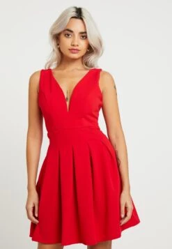 Eloise V Neck Skater Dress - Cocktailjurk - Red