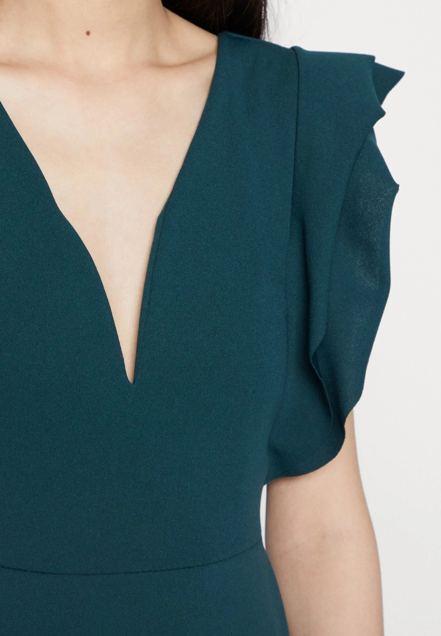 Wal G Lucia V Neck Frill Sleeve Skater Dress - Cocktailjurk - Forest Green 6 Wal G Lucia V Neck Frill Sleeve Skater Dress - Cocktailjurk - Forest Green - Afbeelding 6