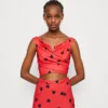 Wal G Valentines Heart Crop - Top - Red/Black