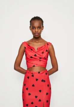 Wal G Valentines Heart Crop - Top - Red/Black